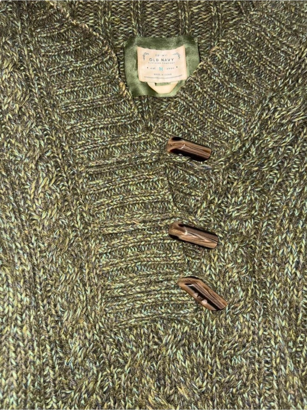 vintage Y2K 2007 Old Navy marled green cable knit toggle hoodie fall sweater - Picture 4 of 8